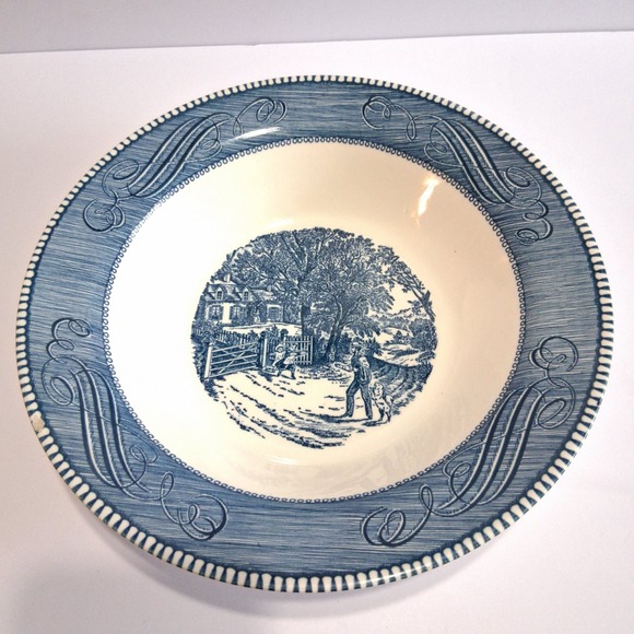 Royal China Other - 2 Vintage 10" Royal China Currier & Ives Bowl Home Sweet Home Blue White USA #6